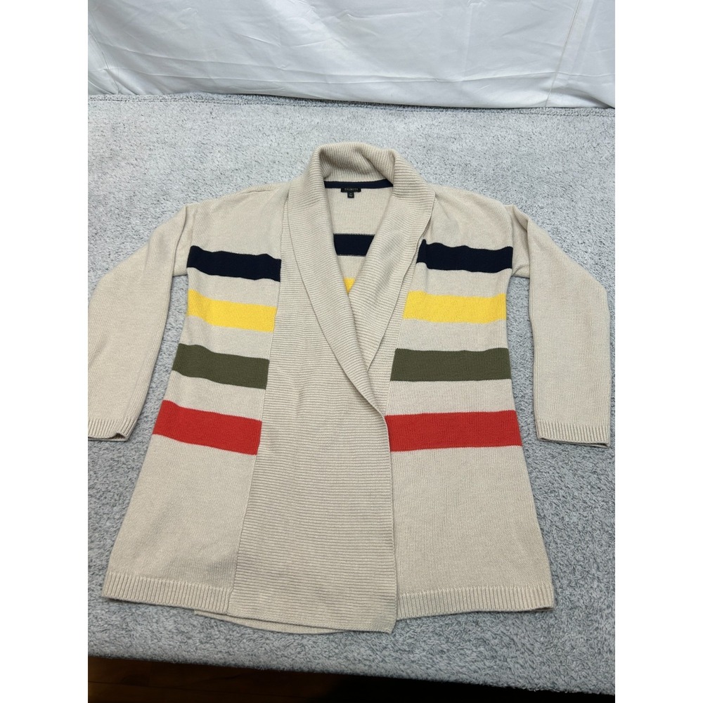 Talbots Open Cardigan‎ Sweater Multi-Color Striped Medium Lambswool Blend Boho